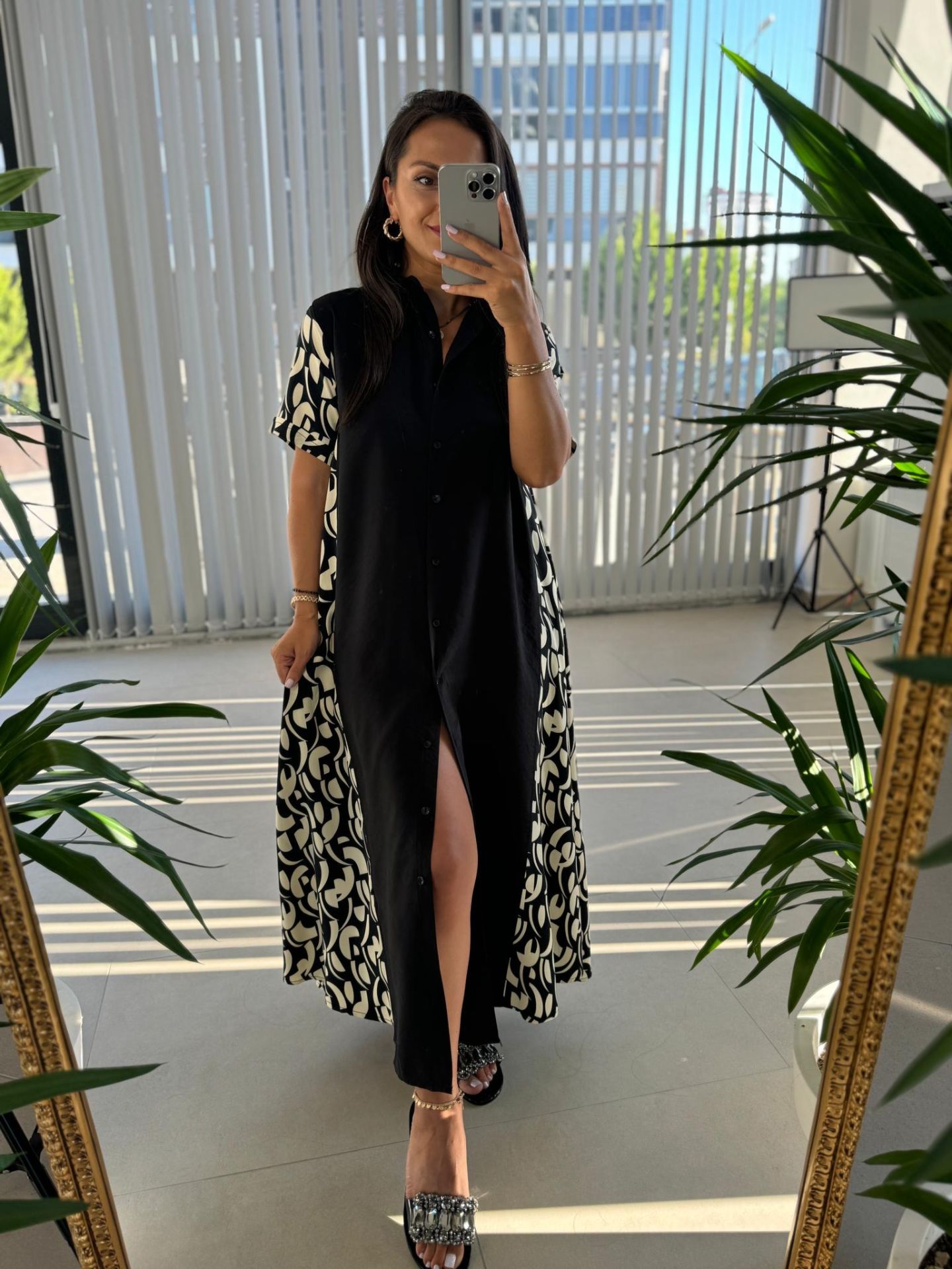 Dr 8013 Black Detailed Polin Shirt Dress