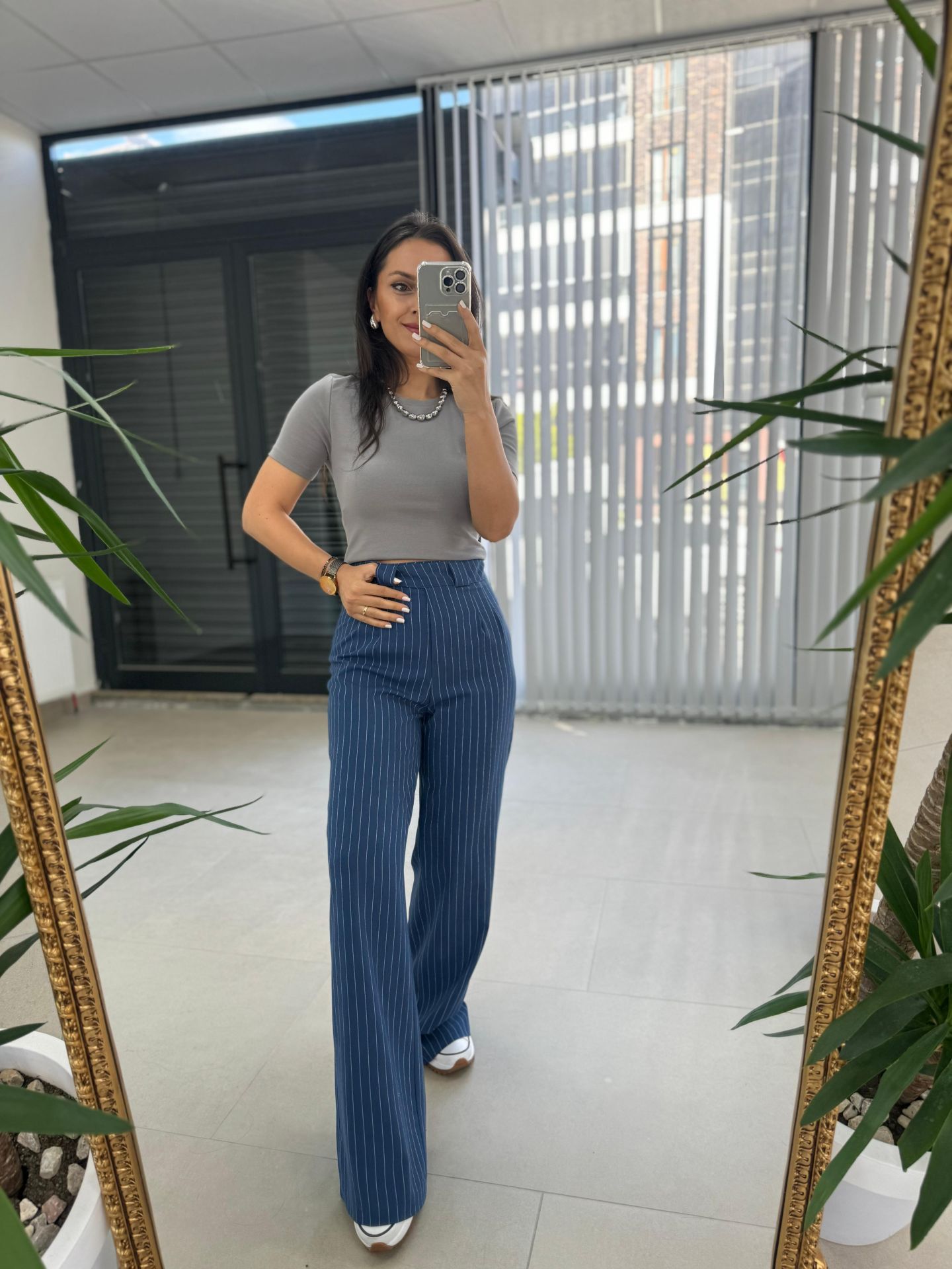 Gk Striped Side Button Detailed Indigo Trousers