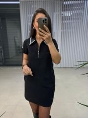 Ms Collar Stoned Black Pencil Dress
