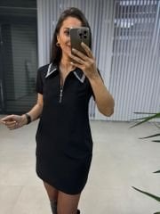 Ms Collar Stoned Black Pencil Dress