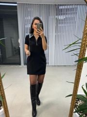 Ms Collar Stoned Black Pencil Dress