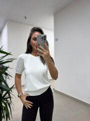 Dv 10779 Bisiklet Yaka Ekru Triko Bluz