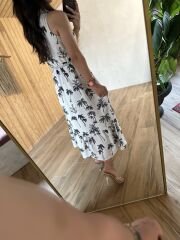 Turkuaz palmiyeli keten elbise