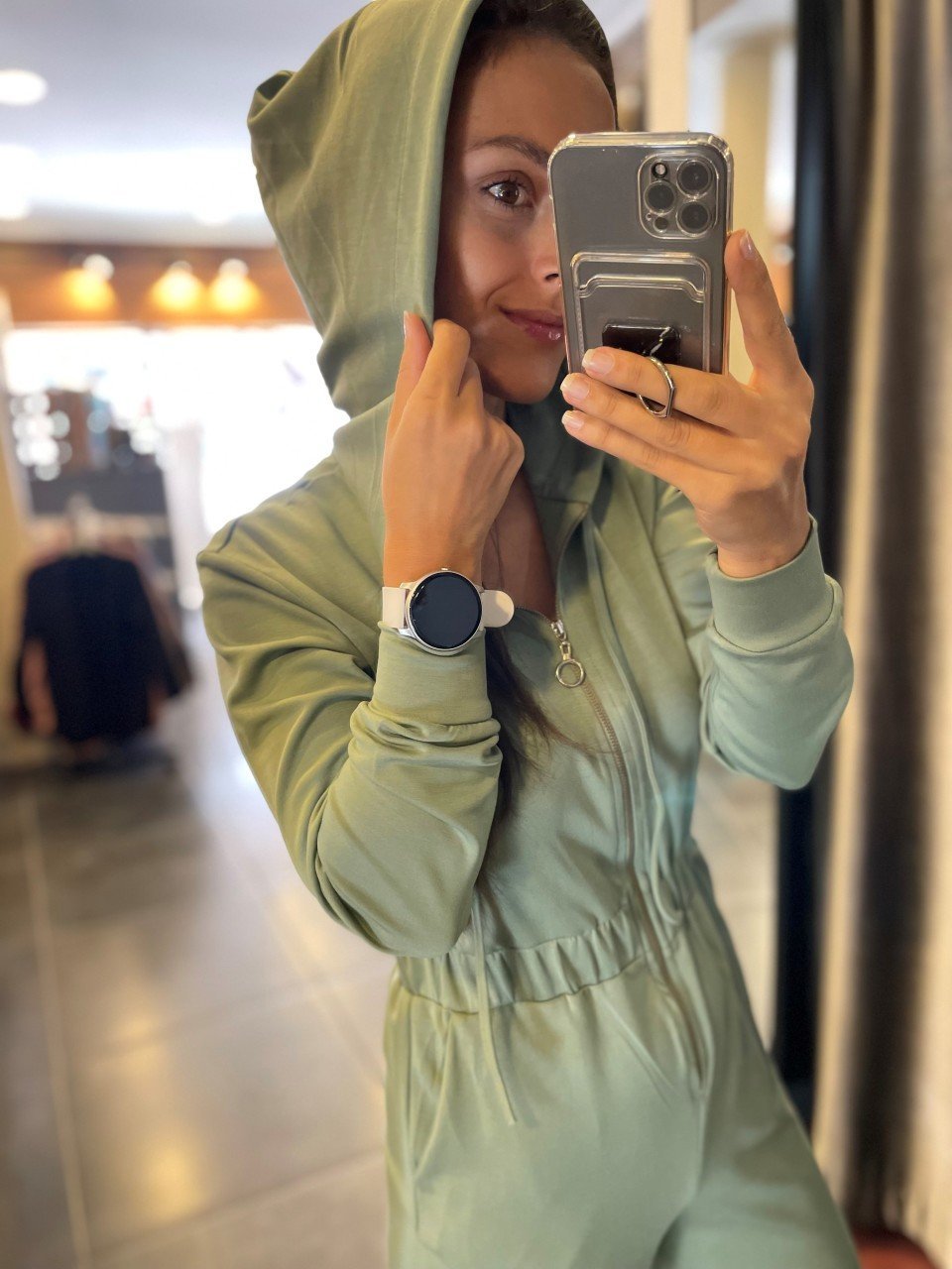 CAGLA GREEN HOODED ZIPPER JUMPSUIT