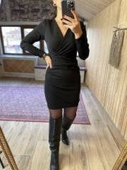 My Siyah anvelop detaylı kalem elbise