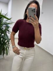 Dv 10651 Yumoş Kısa Kollu Bordo Kazak