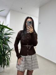 Nn 4558 Kendinden Kemerli Kahve Hırka