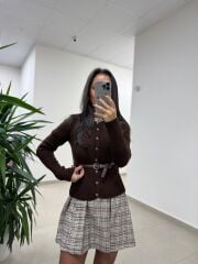 Nn 4558 Kendinden Kemerli Kahve Hırka