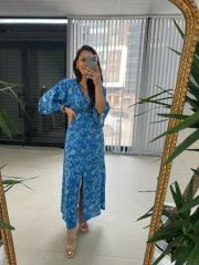 My 3154 Saks Şal Desen Elbise