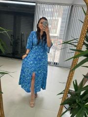 My 3154 Saks Şal Desen Elbise