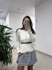 Nn 4558 Kendinden Kemerli Ekru Hırka