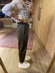 Haki deri görünümlü şalvar