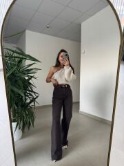 Spt 1077 Palazzo Kahve  Denim Pantolon