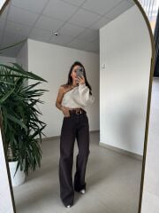 Spt 1077 Palazzo Kahve  Denim Pantolon