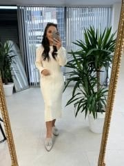 My Fitilli Triko Krem Kalem Elbise