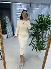 My Fitilli Triko Krem Kalem Elbise