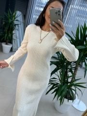 My Fitilli Triko Krem Kalem Elbise