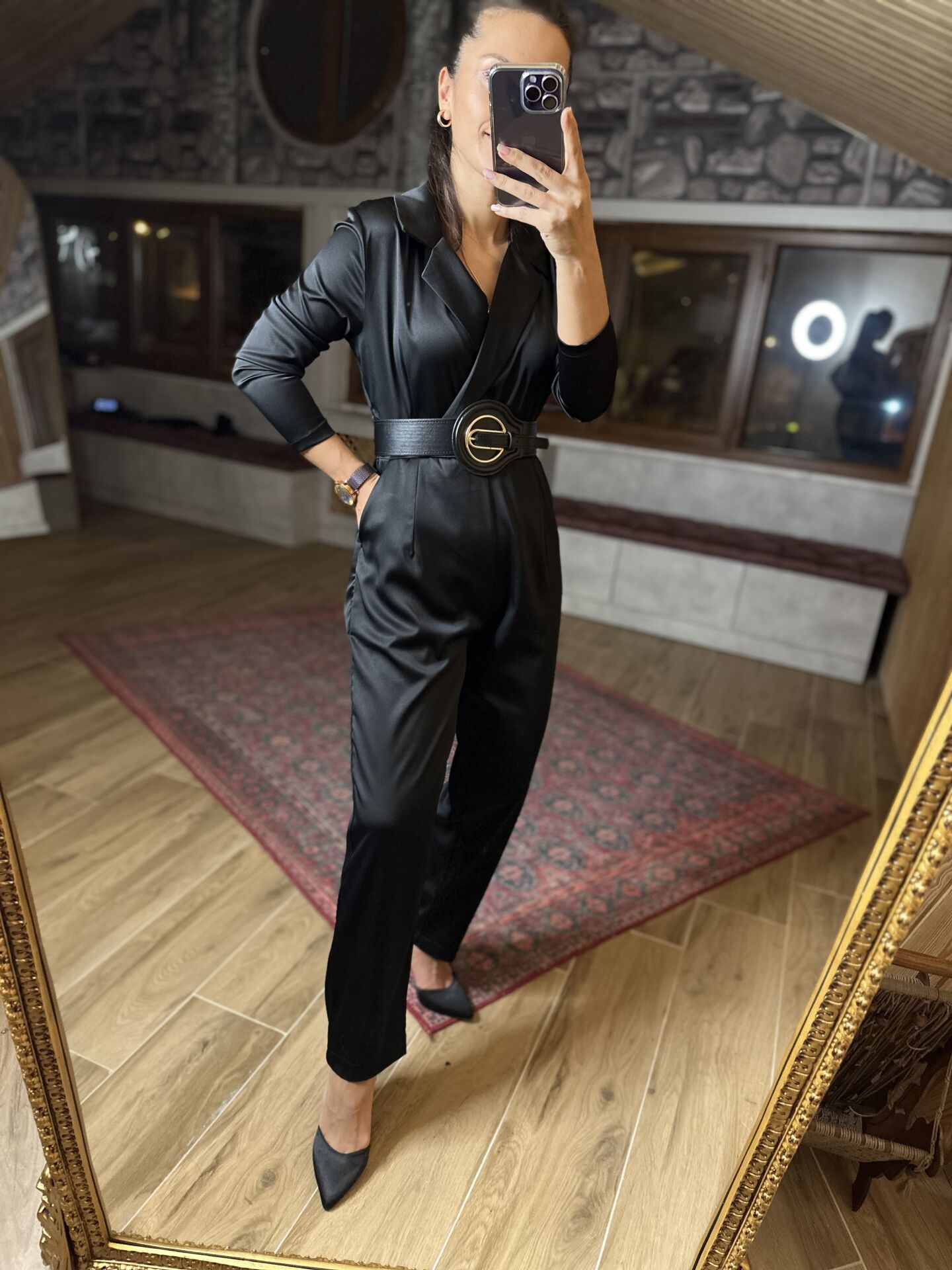 satin black jumpsuit