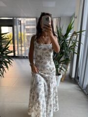 Np 6029 Palmiye Desenli Keten Elbise