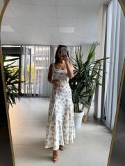 Np 6029 Palmiye Desenli Keten Elbise