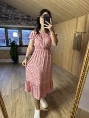 Madonna yaka maroken midi elbise