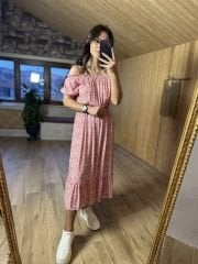 Madonna yaka maroken midi elbise