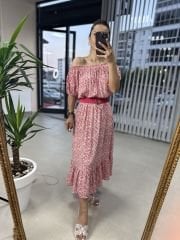 Madonna yaka maroken midi elbise