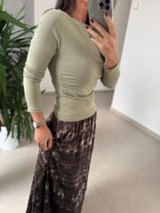Dv 31401 Bel Drape Detaylı Çağla Yeşili Bluz