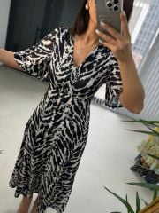 My 3407 Zebra Saten Siyah Elbise