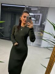 Bh Haki Kalem Triko Elbise