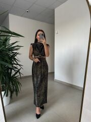 My 3840 Süet Dokulu Bel Dekolteli Yeşil Leo Elbise