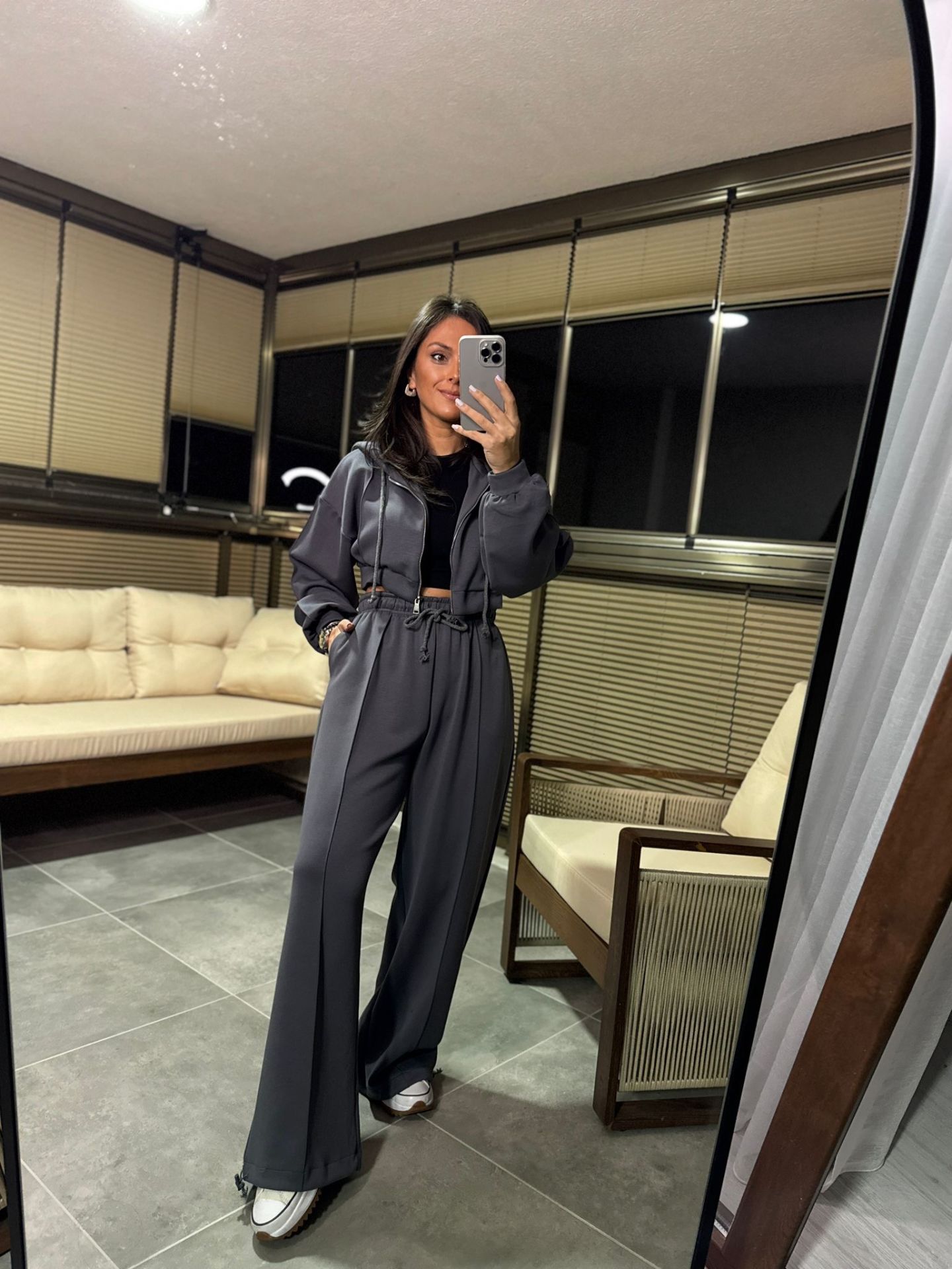 Mk Kapüşonlu Gri Modal Takım