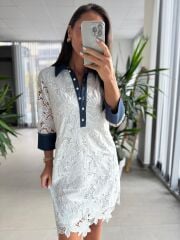 Ms Fistolu Denim Yaka Detaylı Elbise