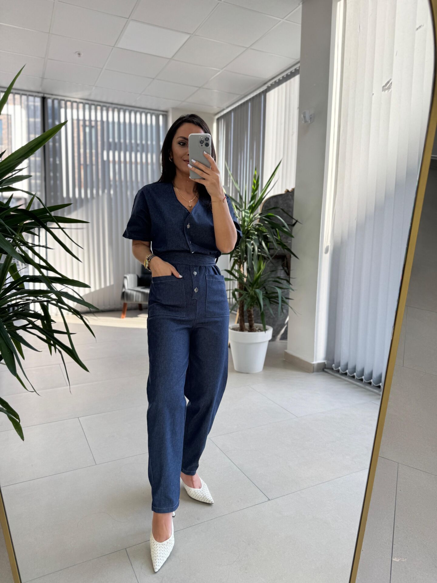 Bb 29912 Denim V Yaka Düğmeli Tulum