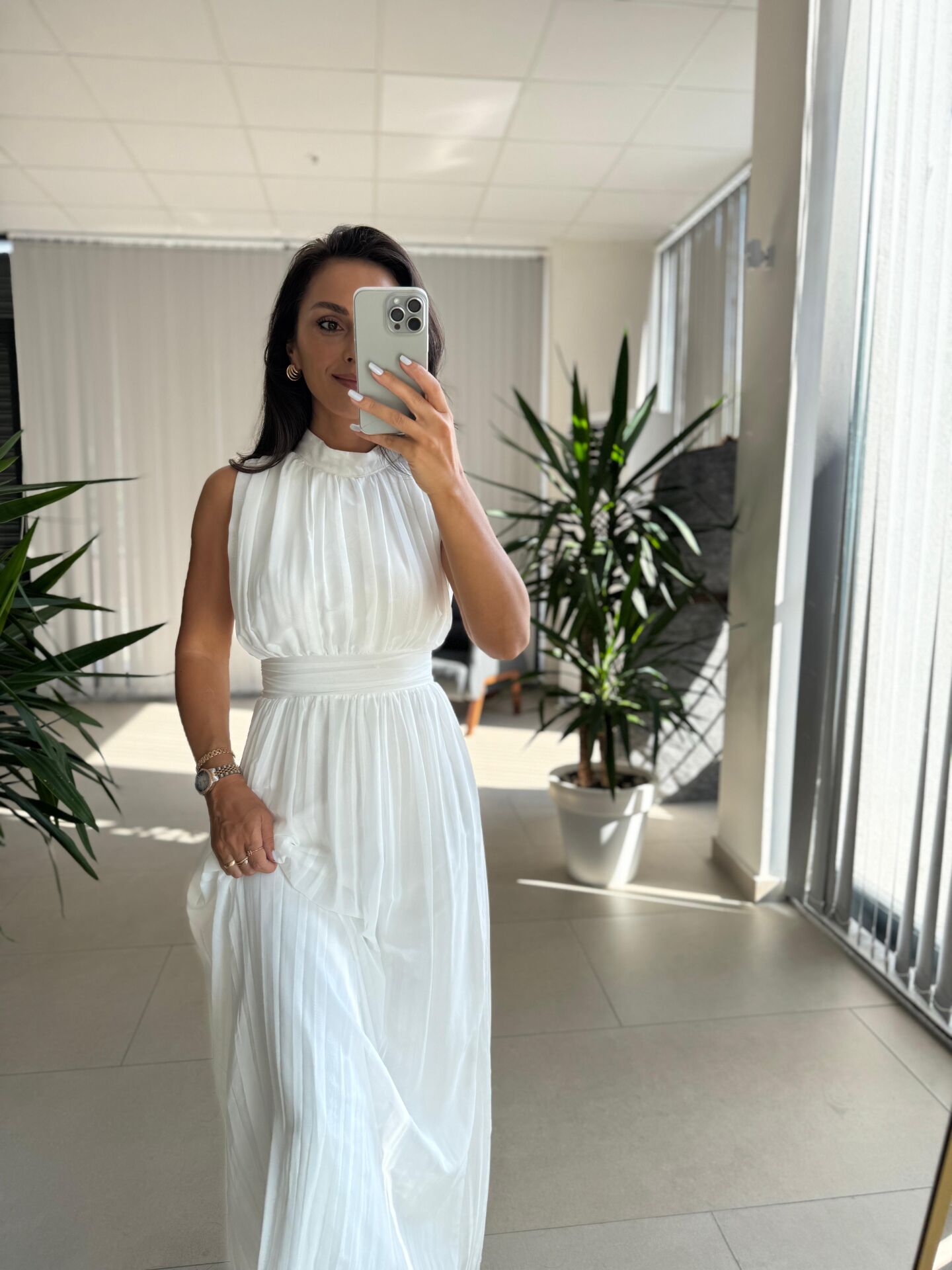 Sv 2902 Drapeli Maksiboy Beyaz Şifon Elbise