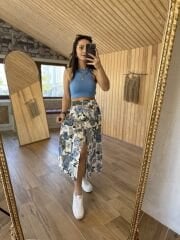 Orj marka düğmeli pamuk keten etek