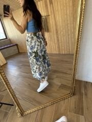 Orj marka düğmeli pamuk keten etek