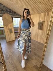 Orj marka düğmeli pamuk keten etek