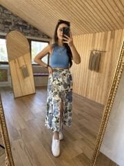 Orj marka düğmeli pamuk keten etek