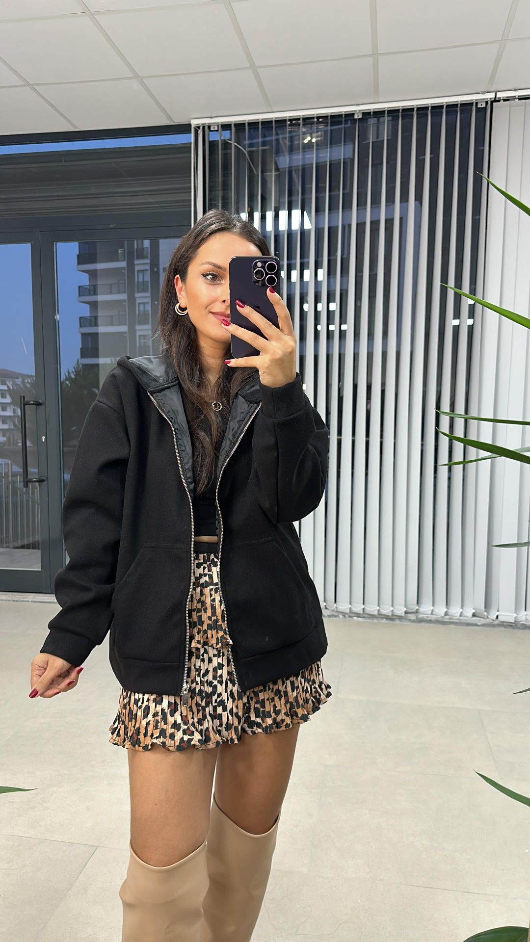 Stamped Hooded Black Coat