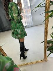 Ays Yeşil Zincir Detaylı Şifon Elbise