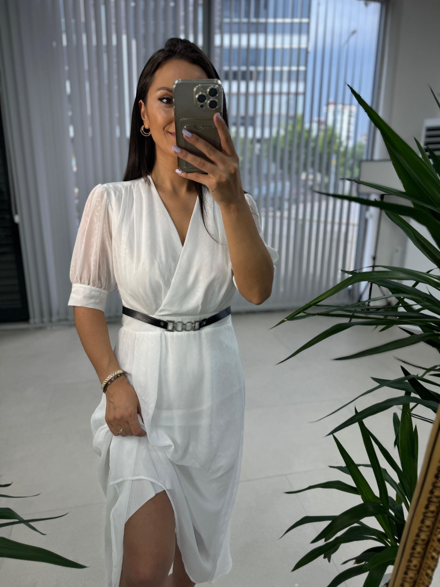 Mc 5740 Double Breasted White Chiffon Dress