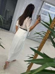 Mc 5740 Double Breasted White Chiffon Dress