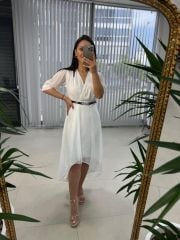 Mc 5740 Double Breasted White Chiffon Dress