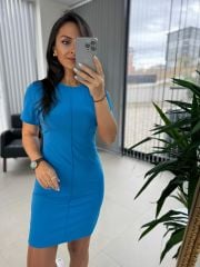 My 3364 Crep Dikişli Mavi Kalem Elbise