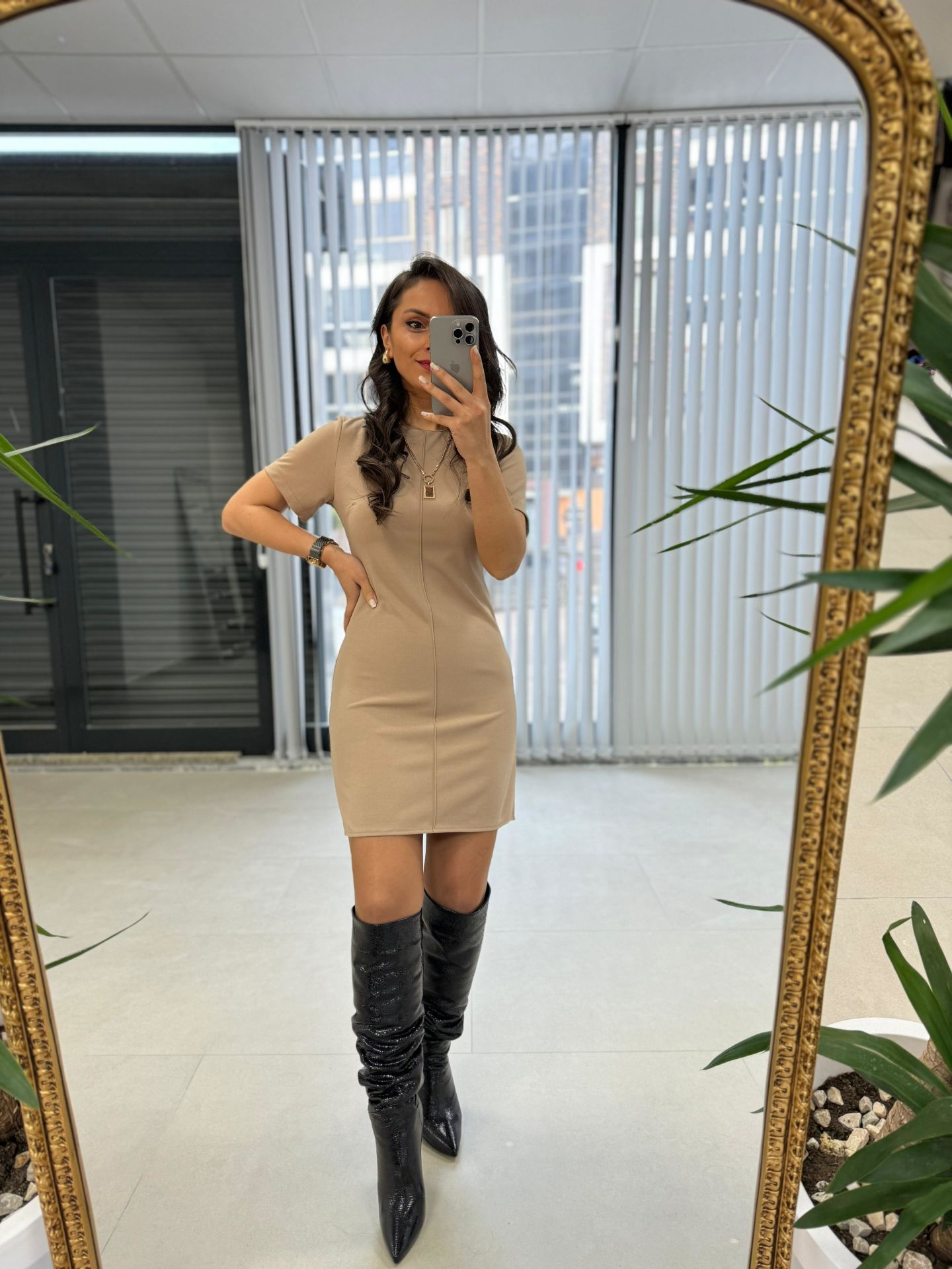 My 3364 Crepe Stitched Stone Pencil Dress