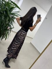 Bb 30469 Kahve Zebra Detaylı Saten Etek