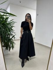 Ms Kendinden Kemerli Siyah Kloş Etek