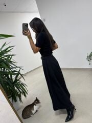 Ms Kendinden Kemerli Siyah Kloş Etek