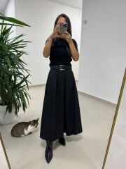 Ms Kendinden Kemerli Siyah Kloş Etek